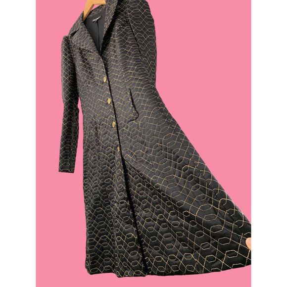 VTG Betsey Johnson New York Silk Fit & Flare Black Gold Coat Size 10 Dress 6604 - Picture 2 of 14